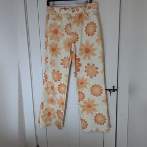 🍊 Baevely L Jeans Daisy Print white pants flower cotton has flaws Festival
